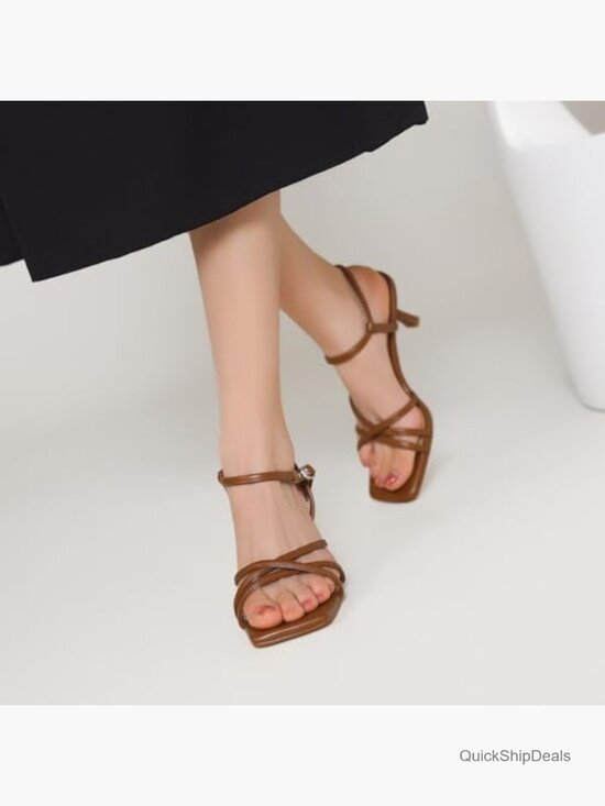 Women's Square Toe Kitten Heel Sandals with Ankle Strap - Picture 5 of 7